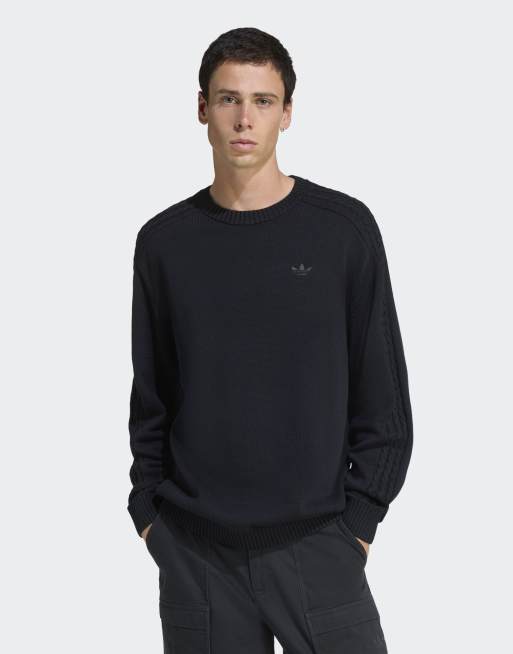 adidas Originals – Premium – Gestricktes Basic-Sweatshirt in Schwarz mit Rundhalsausschnitt
