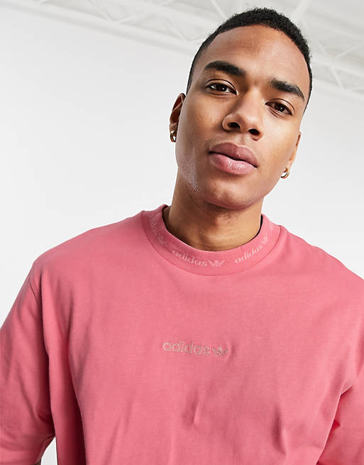 adidas Originals 'Premium Sweats' overdyed rib t-shirt in hazy pink