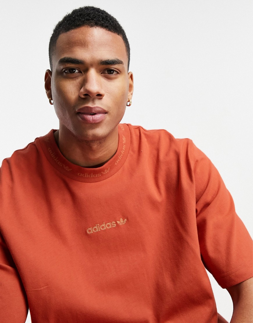Adidas Originals Premium Sweats overdyed ribbed T-shirt in burnt orange