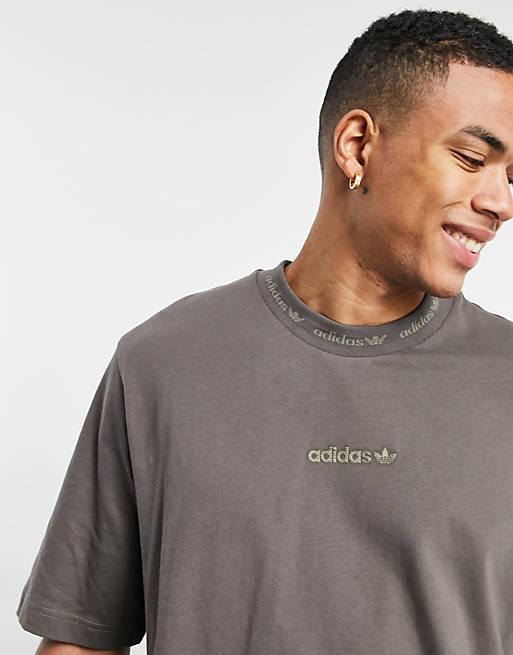 adidas Originals Premium Sweats overdyed ribbed T-shirt in olive green ...