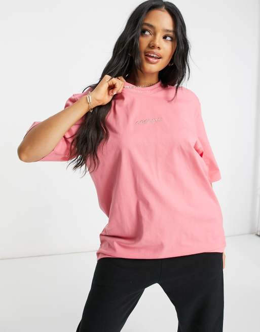 adidas Originals – Premium – Überfärbtes T-Shirt mit Rippenmuster und aufgesticktem Logo in Hazy-Rosa