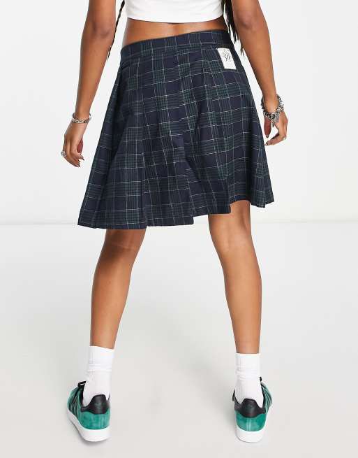 adidas Originals 'Preppy Varsity' checked pleated tennis skirt in dark navy  | ASOS