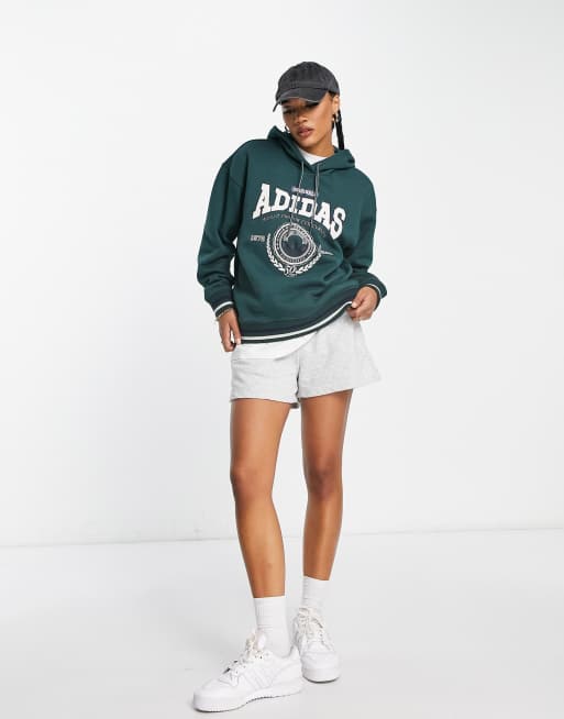 Een computer gebruiken overschreden symbool adidas Originals Preppy Varsity large logo hoodie in dark green | ASOS