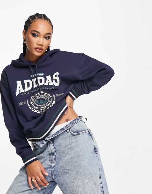 adidas Originals 'Preppy Varsity' large logo hoodie in dark navy | ASOS