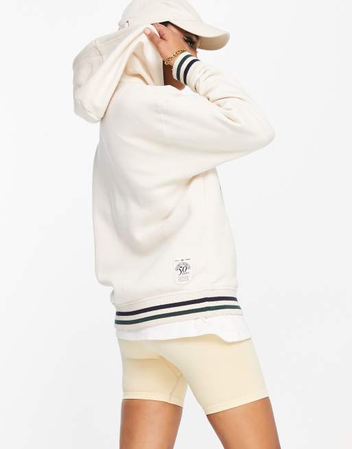 Gewend aan De onze zwart adidas Originals Preppy Varsity large logo hoodie in off white | ASOS