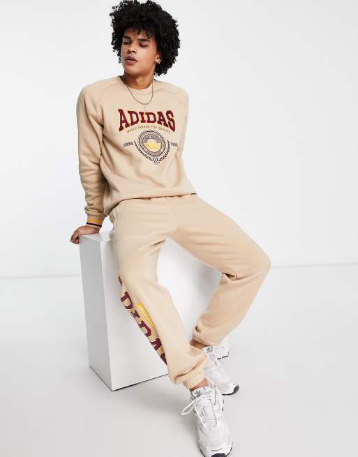 adidas Originals 'Preppy Varsity' large logo sweatshirt in beige | ASOS