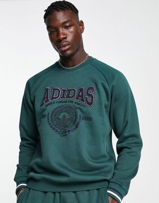 adidas Originals 'Preppy Varsity' large logo sweatshirt in collegiate green | ASOS