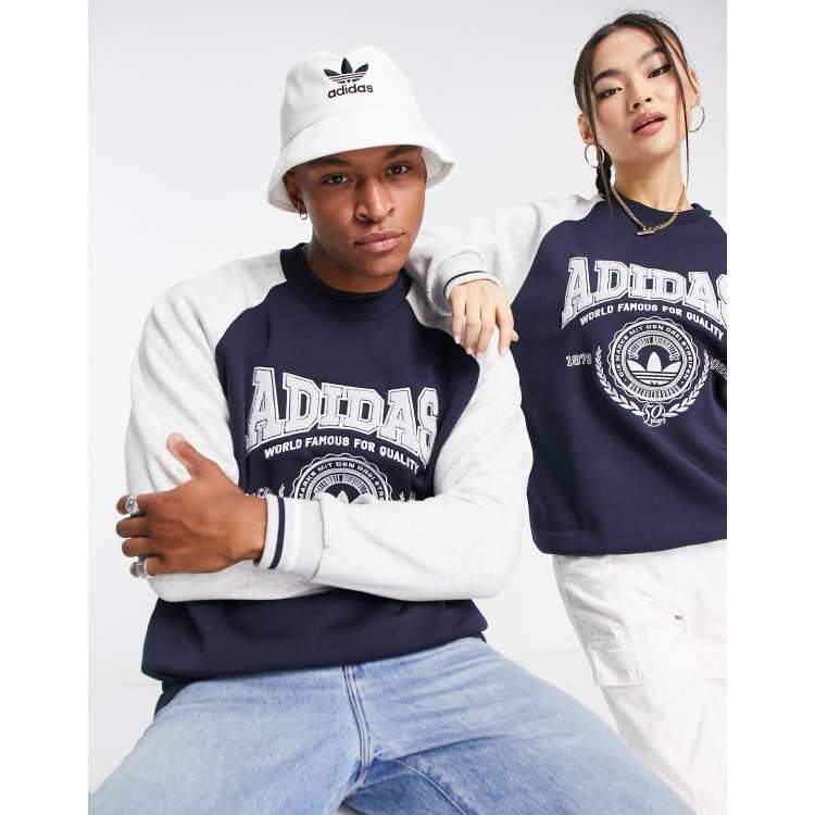 | preppy Originals varsity ASOS navy logo sweatshirt and adidas large dark in gray