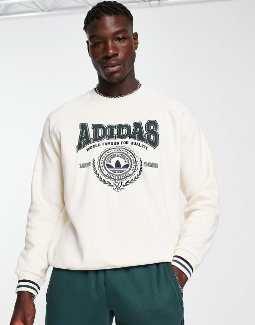 adidas Originals 'Preppy Varsity' large logo sweatshirt in off white