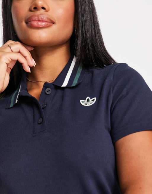 adidas Originals Preppy Varsity polo shirt dress in dark navy