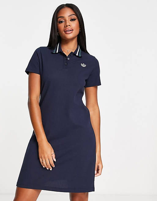adidas Originals 'Preppy Varsity' polo shirt dress in dark navy | ASOS