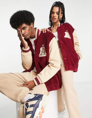 adidas Originals Varsity' unisex varsity jacket in burgundy and beige ASOS