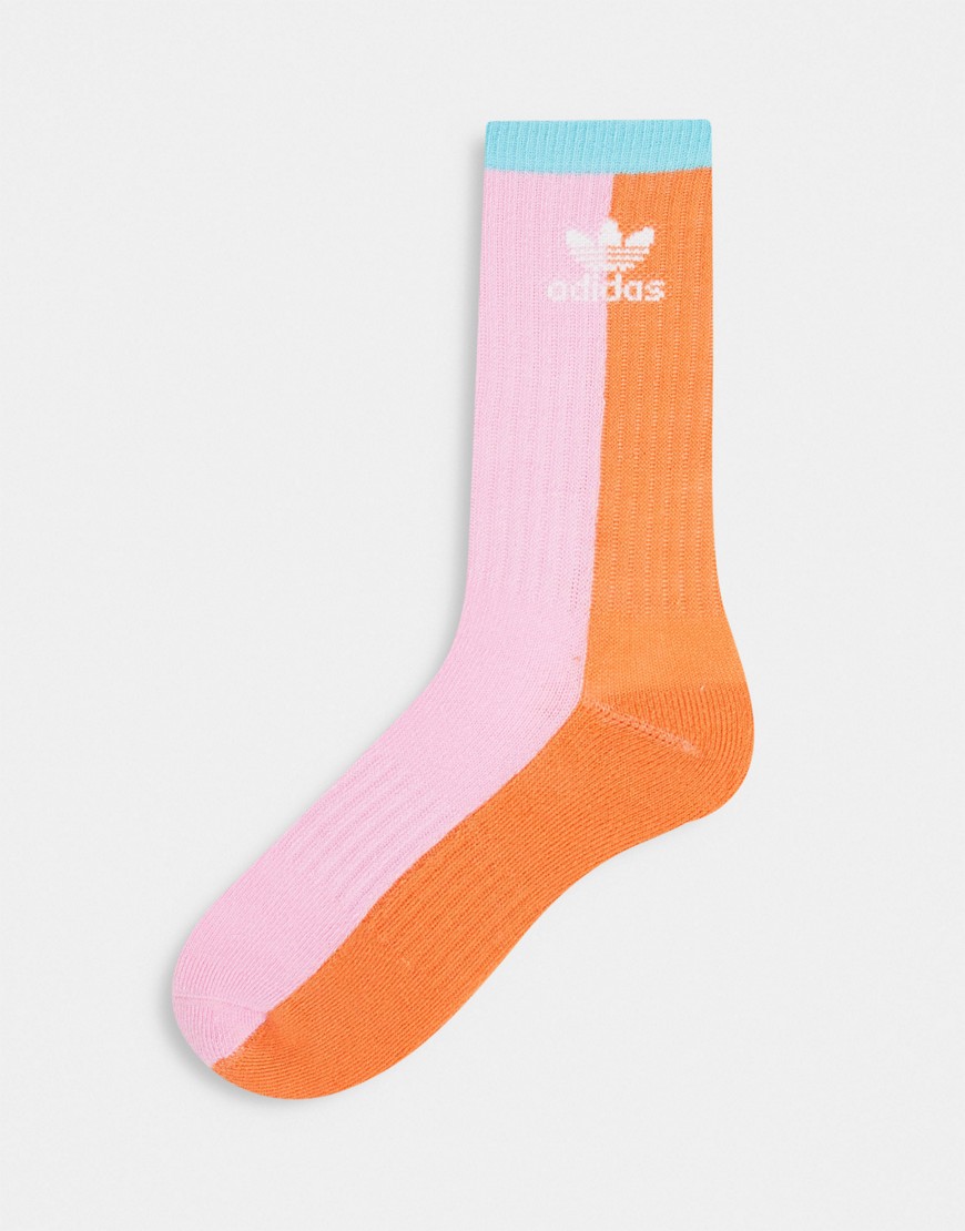 Adidas Originals Pride color block crew socks in multi