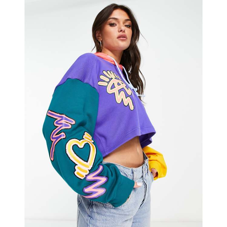 adidas Originals Pride colour block crop hoodie in multi with Love Unites  print | ASOS