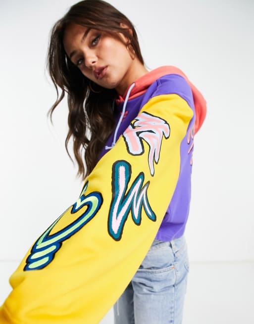 adidas Originals Pride Felpa corta con cappuccio color block multicolore con stampa Love Unites