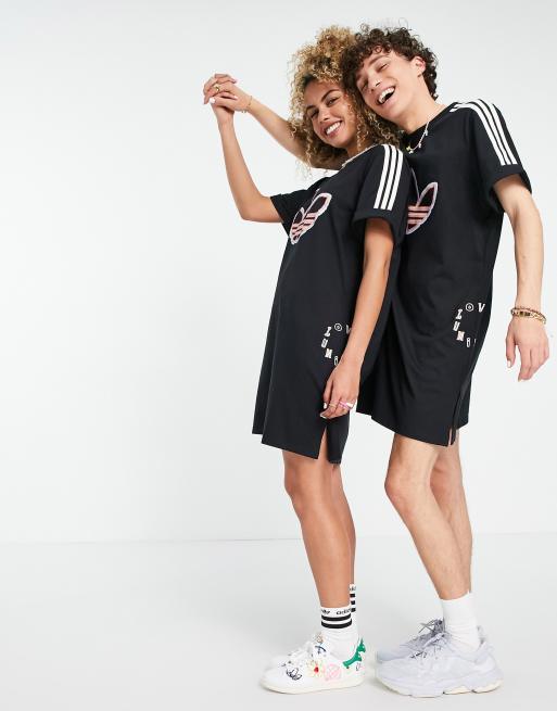 Adidas Originals Pride Love Unites T-Shirt Dress In Off Black With Print  Design for Women