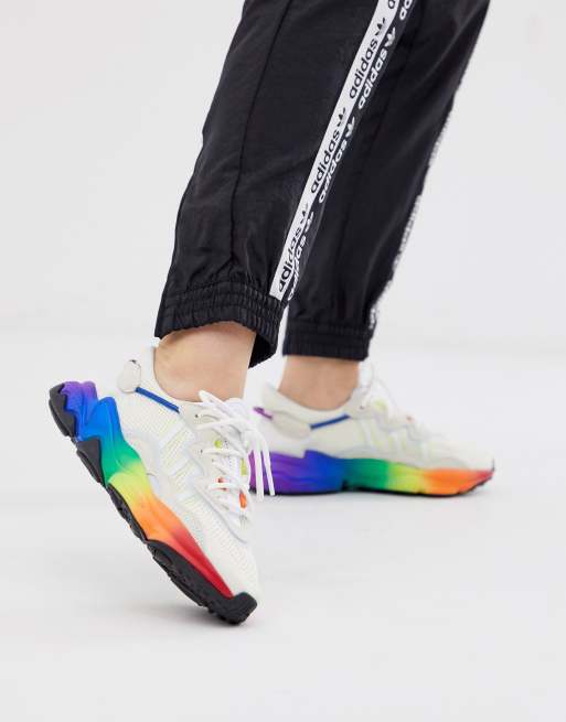 adidas originals ozweego trainers in white with multi 3 stripes