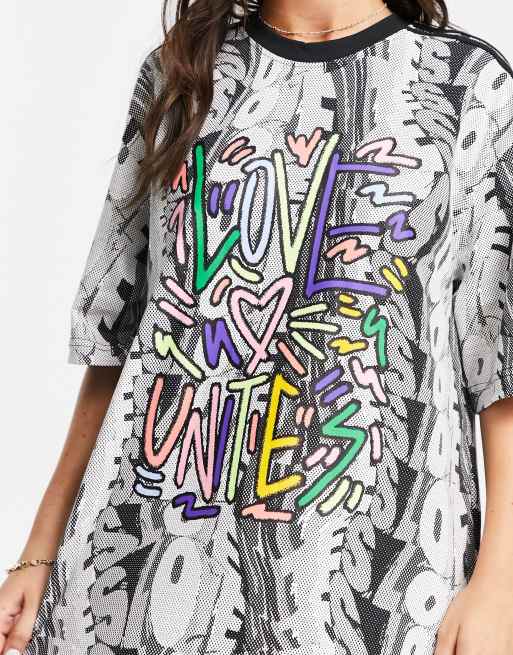 Adidas Originals Pride Love Unites T-Shirt Dress In Off Black With Print  Design for Women