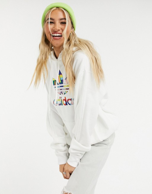 adidas Originals Pride trefoil hoodie in white