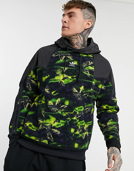 adidas Originals printed fleece hoodie in black