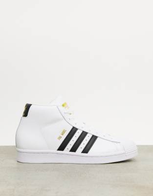 adidas Originals Pro Model Hi top trainers in white leather | ASOS