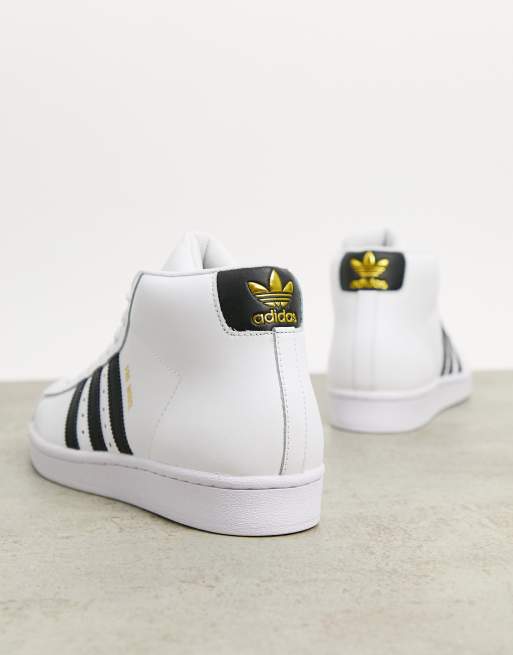 adidas Originals Pro Model Hi top trainers in white leather