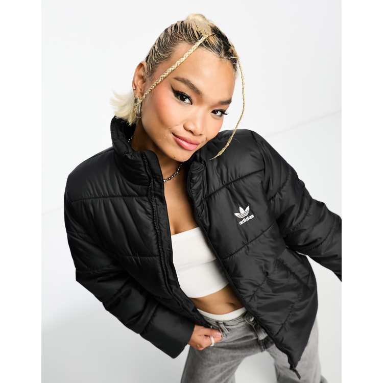 Adidas originals cropped puffer jacket sales in black