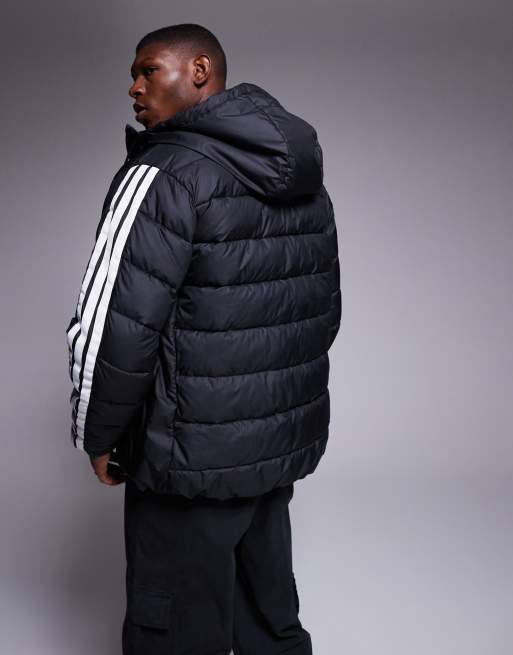 adidas Originals – Puffermantel in Schwarz mit den 3 Streifen, 2 von 4