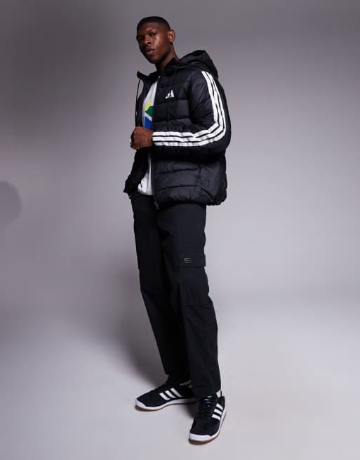adidas Originals – Puffermantel in Schwarz mit den 3 Streifen, 3 von 4