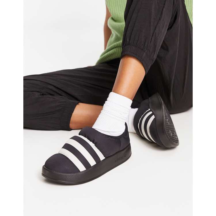 adidas Originals Puffylette in black with white detail