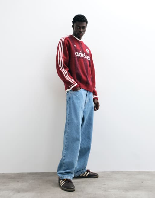 adidas Originals pull en maille à col rond bordeaux, 3 de 5