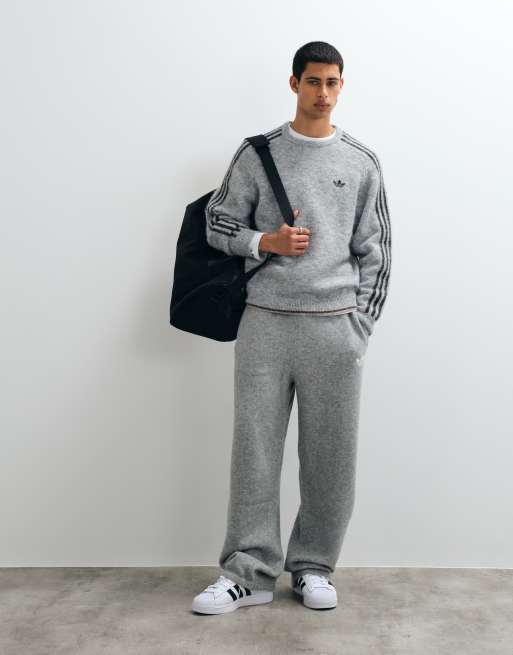 adidas Originals pull en maille duveteuse à trois bandes gris, 2 de 5