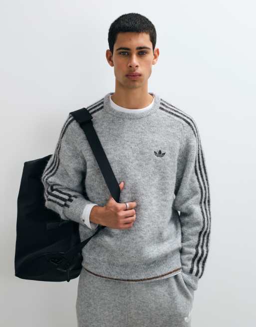 adidas Originals pull en maille duveteuse à trois bandes gris, 4 de 5