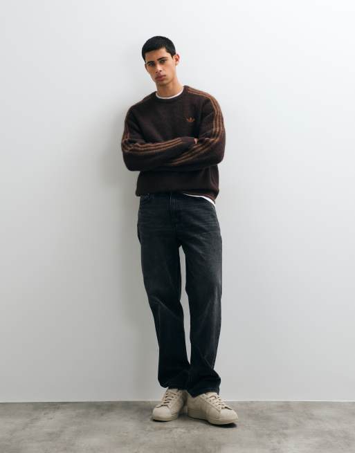 adidas Originals pull en maille duveteuse à trois bandes marron, 2 de 5