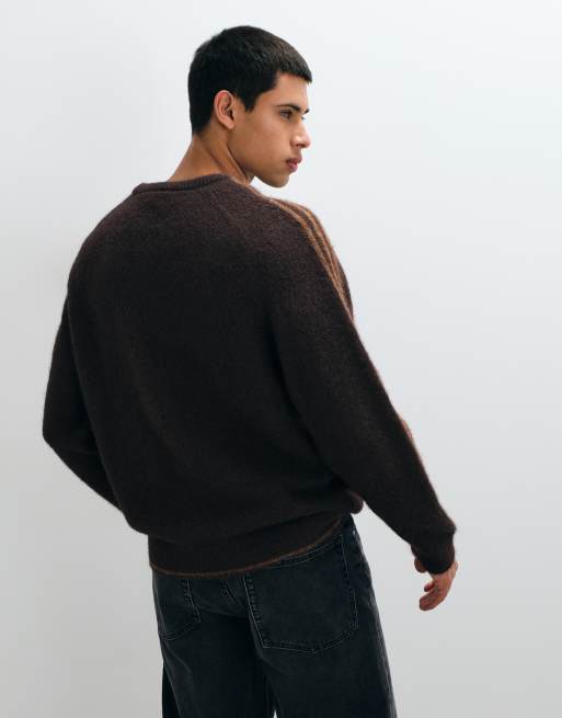 adidas Originals pull en maille duveteuse à trois bandes marron, 3 de 5