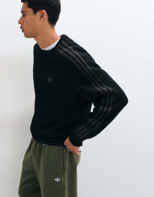 adidas Originals pull en maille duveteuse à trois bandes noir, 3 de 5
