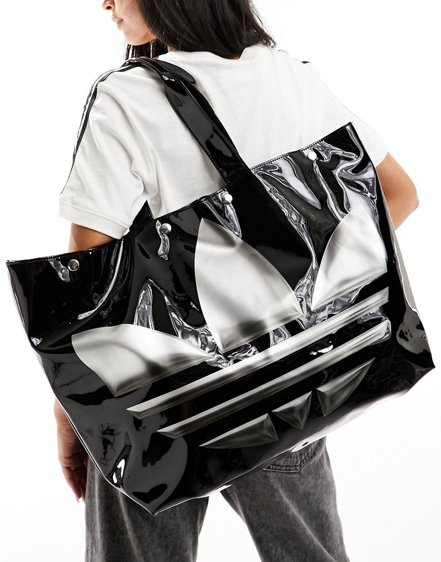 adidas Originals PVC large shopper bag in black vinyl