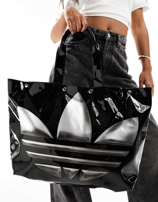 adidas Originals PVC large shopper bag in black vinyl