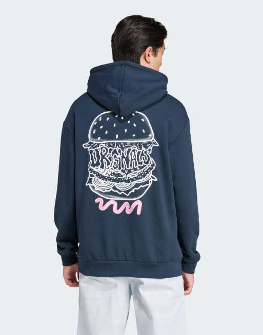adidas Originals - Q12 - Mørkeblå hættetrøje med 'Street Burger'-print