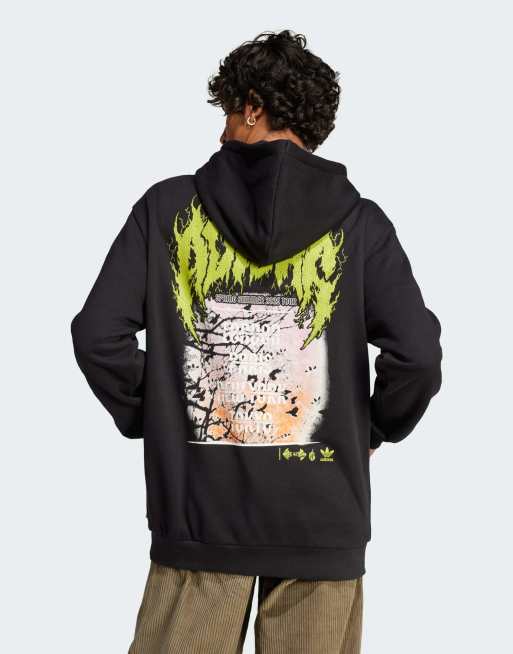 adidas Originals – Q12 Training Supply Fashion – Svart sweatshirt med death metal-tryck