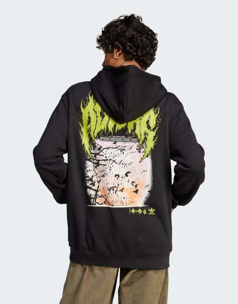 adidas Originals – Q12 Training Supply Fashion – Sweatshirt in Schwarz mit Death-Metal-Print - view 1