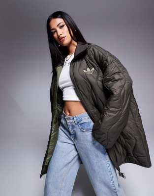 adidas Originals quilted coat in khaki-Green