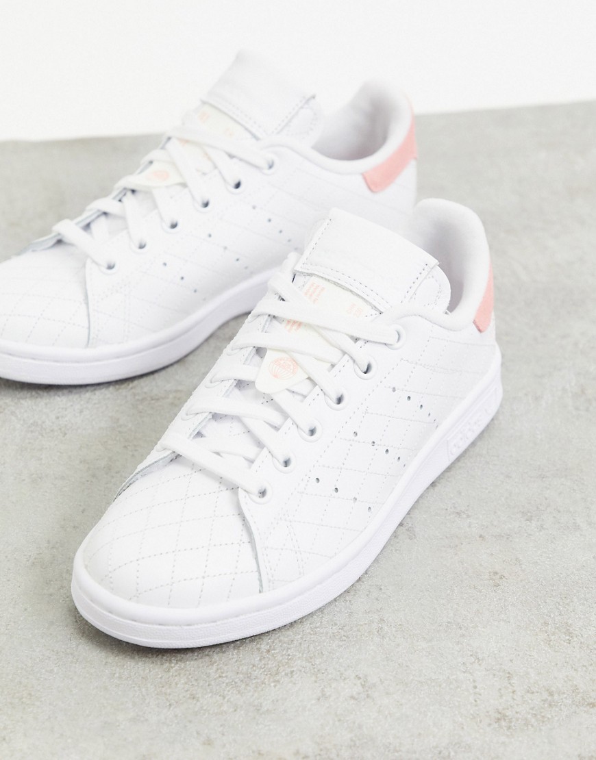 adidas Originals quilted Stan Smith sneakers in white and pink ...