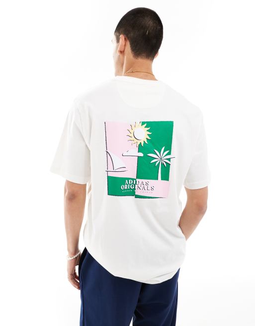 adidas Originals - Råhvid T-shirt med strandprint på ryggen