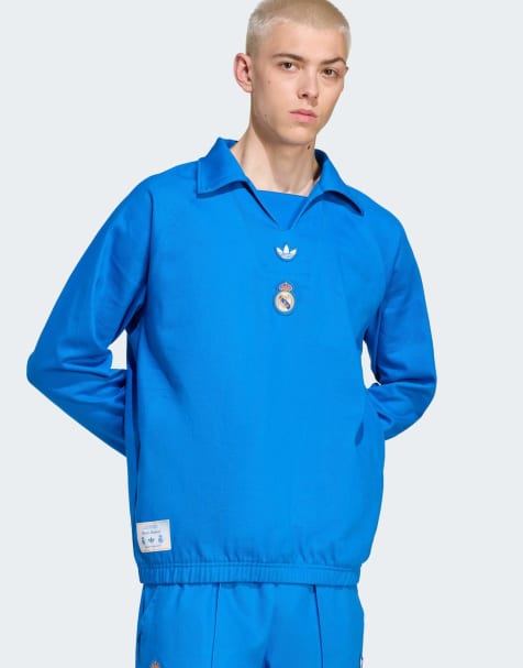 adidas Originals Real madrid terrace icons drill top in blue bird / white