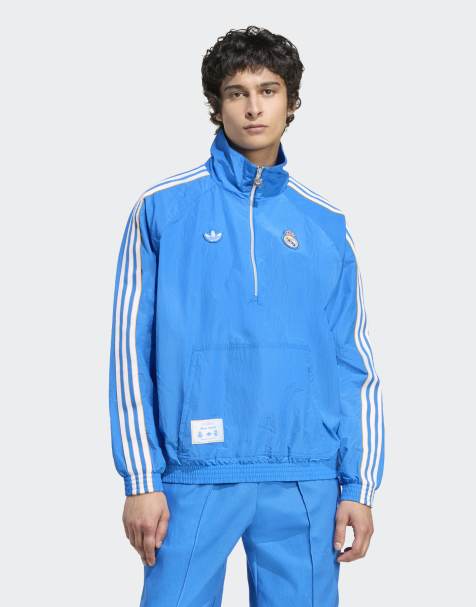 adidas Originals Real madrid terrace icons half-zip jacket in blue bird / white - view 1