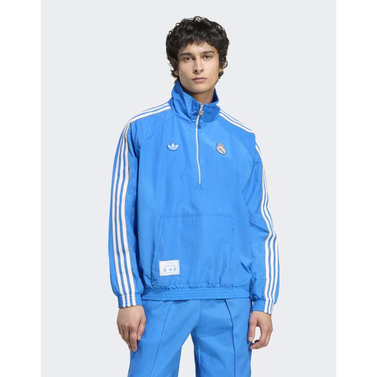 adidas Originals Real madrid terrace icons half-zip jacket in blue