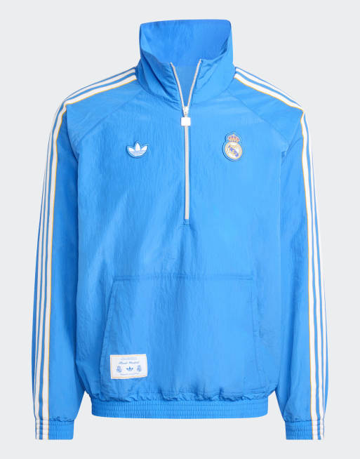adidas Originals Real madrid terrace icons half-zip jacket in blue