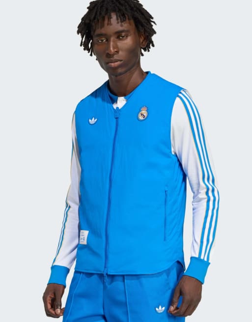adidas Originals Real madrid terrace icons vest in blue bird / white
