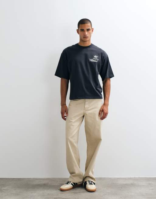 adidas Originals record graphic backprint tee in dark grey, 3 of 5